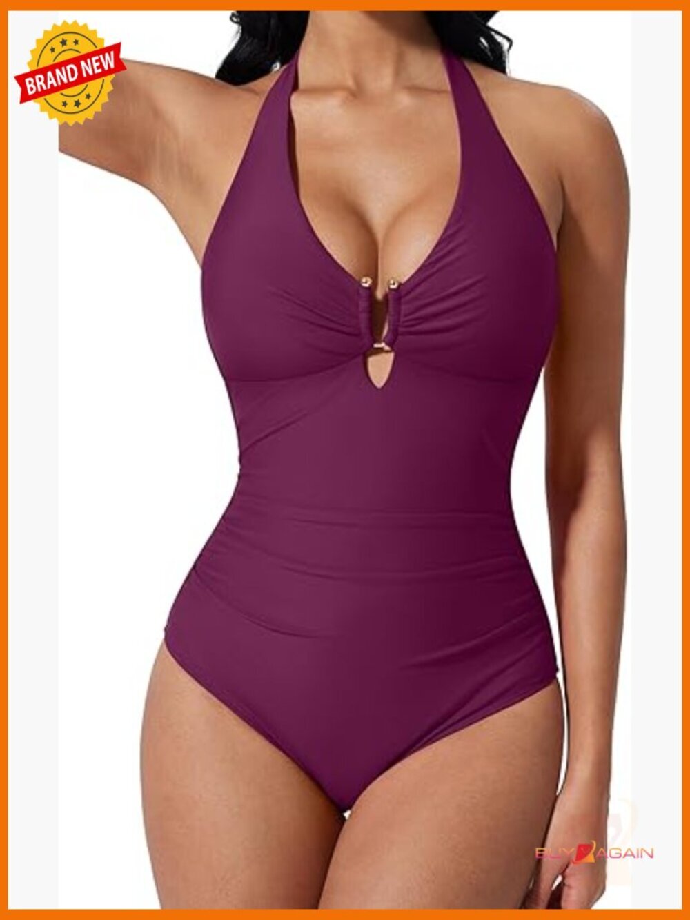 Tummy Control One Piece Swimsuit Halter U-Wire Deep V Neck